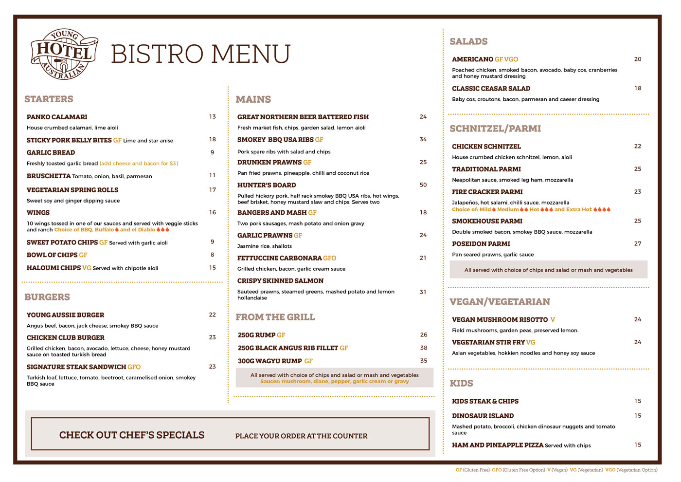 Maggie's Restaurant Menu Young Australian Hotel and Function Centre