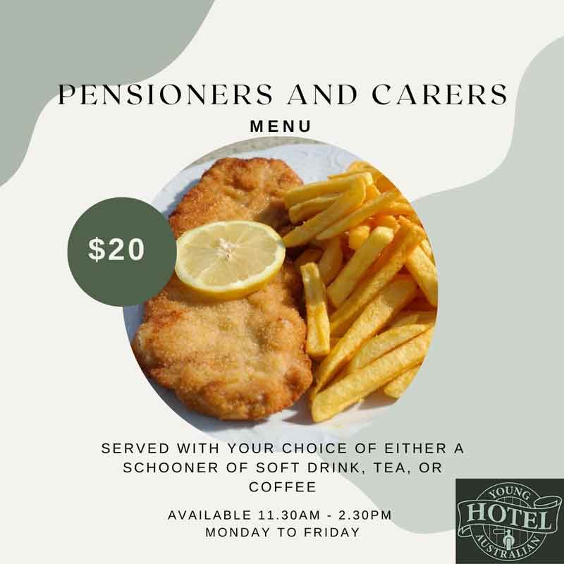 Pensioners and Carers Menu - Young Australian Hotel Bundaberg